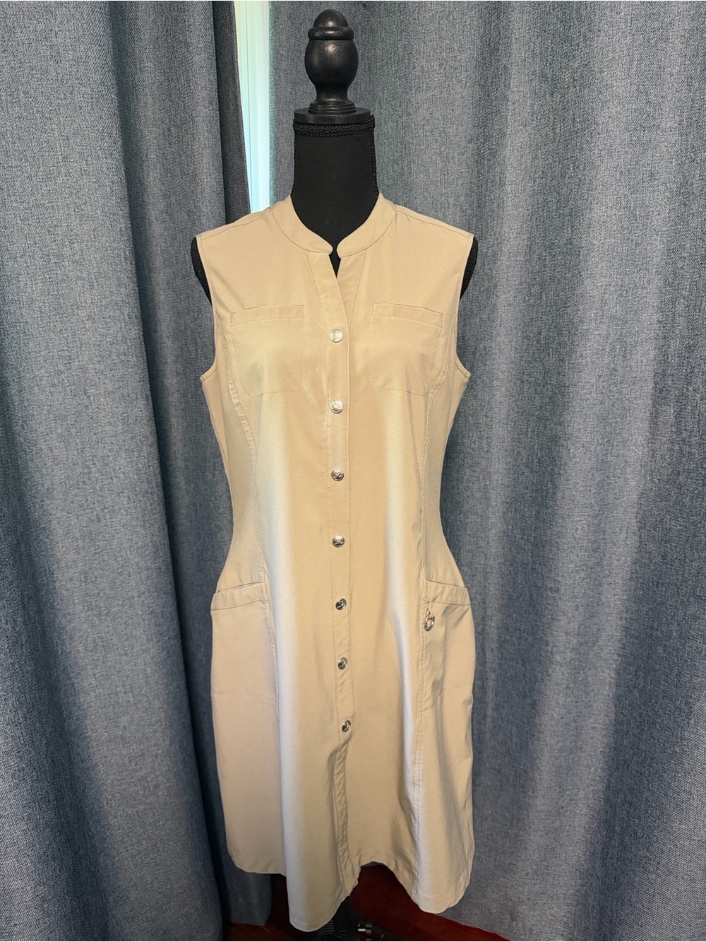 DAILY SPORTS Sleeveless Button-Front Tan/Beige Athletic Dress, Size Large